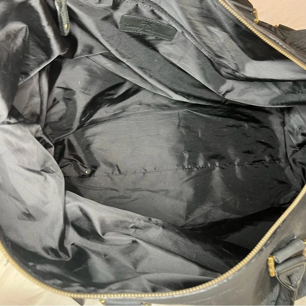 Tommy Bahama Large Black Duffle Bag, Shoulder Strap Top Handles Leather Accents